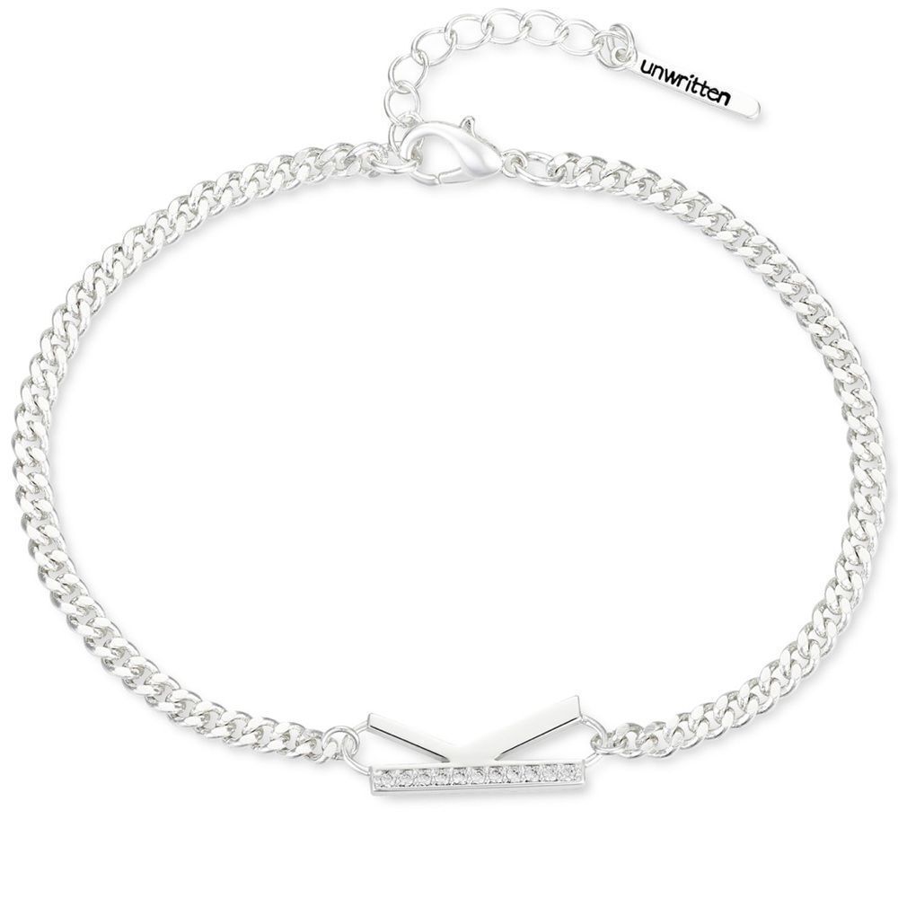 Unwritten Fine Silver Plated 7”+1” extender Bracelet with Cubic Zirconia